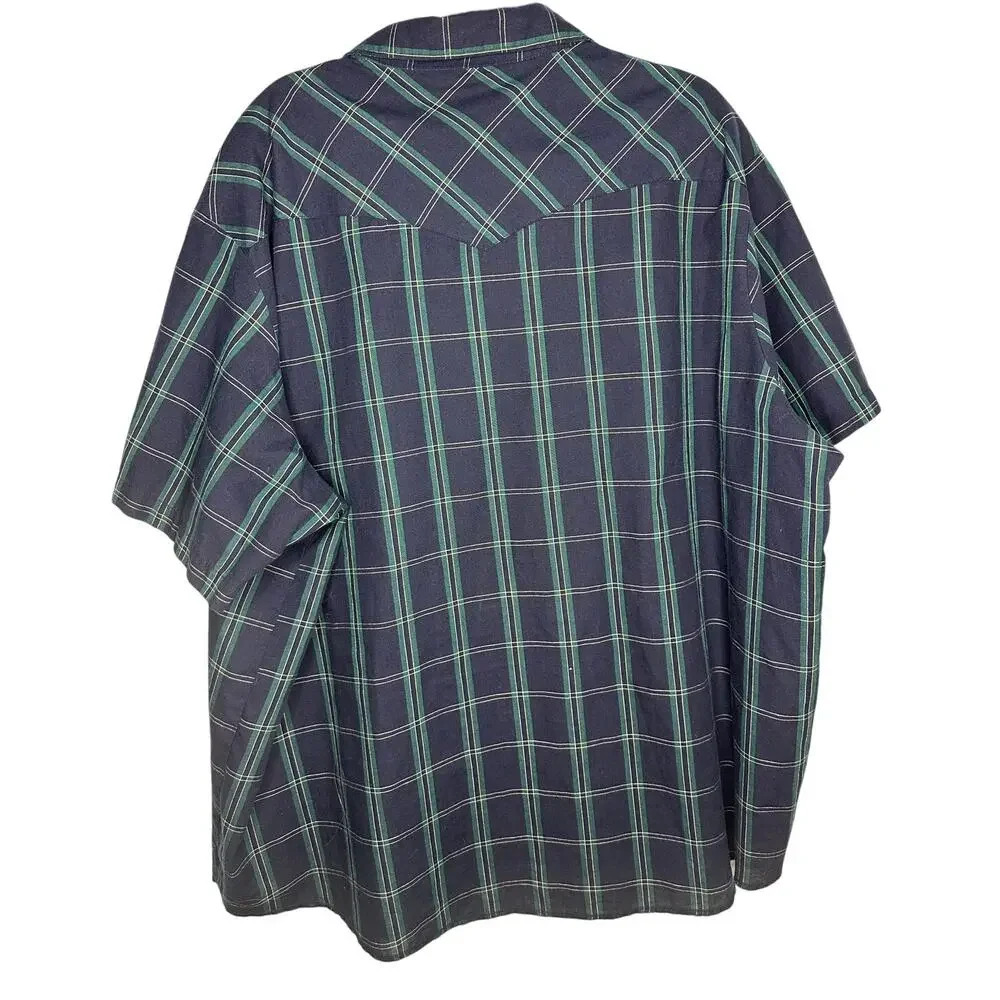 Wrangler Western Pearl Snap Plaid Shirt Size 3XL Plaid Blue Green Cowboy - Picture 2 of 7